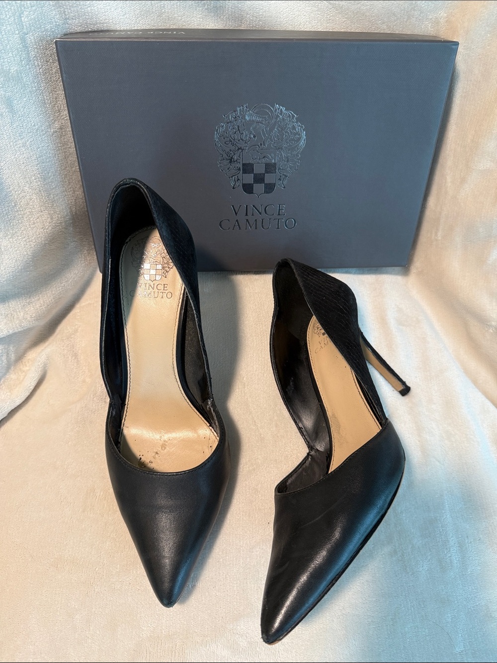 Vince Camuto “Airmosah” Black Dual Leather Stiletto Pumps, Size 9